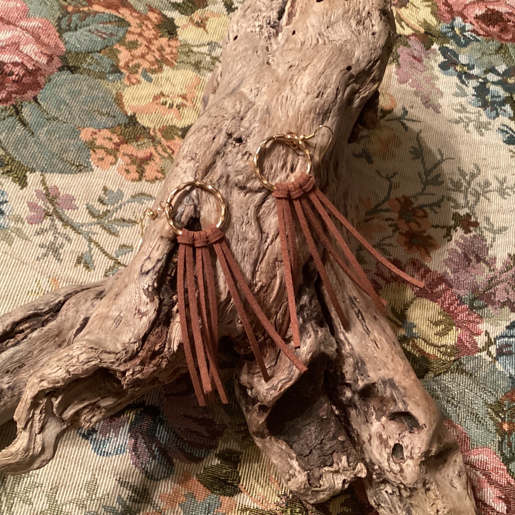 Handcrafted Suede Gold Circle Dangle Boho Earrings 17$